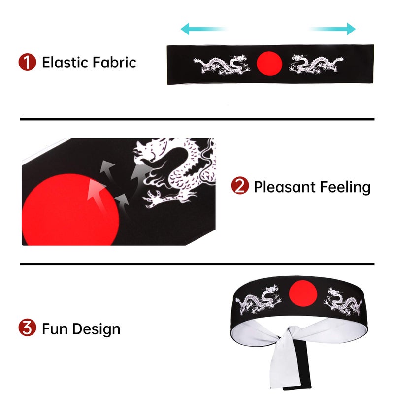 5Chaos Japanese Headband Hachimaki for Karate Cosplay Kitchen Chef, Bushido Head Wrap for Kids Boys Ninja Samurai Party Girl Women Men, Bandana Sweatband for Festival (Dragon) - Image 3